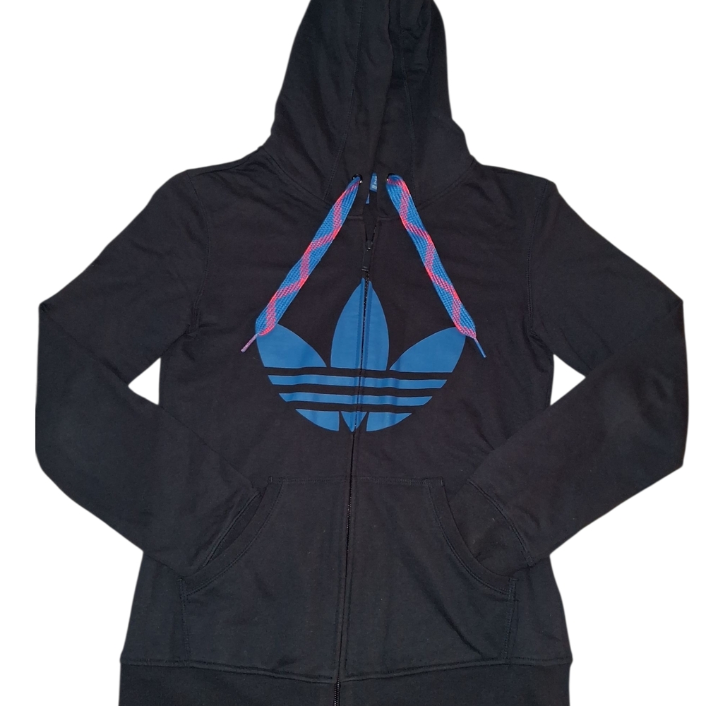 Adidas Black Hoodie with Blue Trim